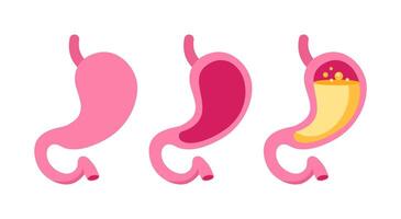 uppsättning av stiliserade mage ikoner i nyanser av rosa, skildrar olika stater av mage hälsa och betingelser vektor