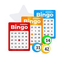 Bingo Karten mit Zahlen. Lotterie Eintrittskarten. Wetten Blätter mit Glücklich Zahlen. groß gewinnen. Vektor Illustration