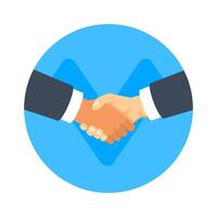 handslag mot en blå cirkulär bakgrund, symboliserar avtal, partnerskap, och förtroende i företag kontexter vektor