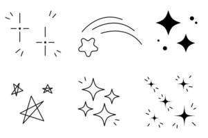 schwarz und Weiß Vektor Symbol einstellen mit Sterne und funkeln im Gekritzel Stil. Konstellation, Sternenfall, Punkte, Striche