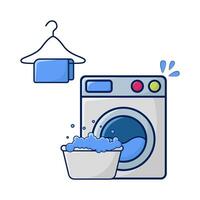 Waschen Maschine, Handtuch hängend mit Wasser im Becken Illustration vektor
