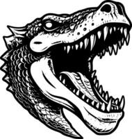 krokodil - svart och vit isolerat ikon - vektor illustration