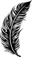 fjäder - svart och vit isolerat ikon - vektor illustration