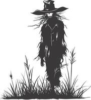 ai genererad silhuett scarecrow svart Färg endast full kropp vektor