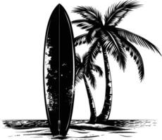 ai genererad silhuett surfing styrelse på de strand svart Färg endast vektor