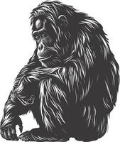 ai genererad silhuett orang utan djur- full kropp svart Färg endast vektor