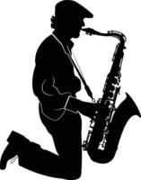 ai generiert Silhouette Saxophonist im ausführen schwarz Farbe nur vektor