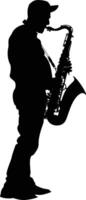 ai generiert Silhouette Saxophonist im ausführen schwarz Farbe nur vektor