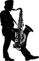 ai generiert Silhouette Saxophonist im ausführen schwarz Farbe nur vektor