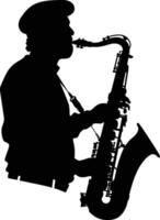 ai generiert Silhouette Saxophonist im ausführen schwarz Farbe nur vektor