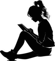 ai generiert Silhouette Teenager Mädchen lesen Buch schwarz Farbe nur vektor