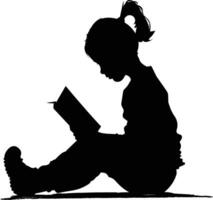 ai genererad silhuett tonåring flicka läsning bok svart Färg endast vektor