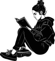 ai generiert Silhouette Teenager Mädchen lesen Buch schwarz Farbe nur vektor