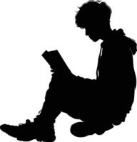 ai generiert Silhouette Teenager lesen Buch schwarz Farbe nur vektor