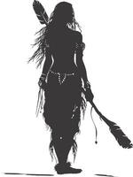 ai genererad silhuett inföding amerikan kvinna innehav sten vapen svart Färg endast full kropp vektor