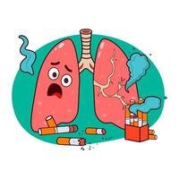 rökare lungorna. toxisk effekter av cigarett tobak. vektor. tecknad serie vektor