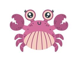 komisch Krabbe Vektor Illustration. süß Krebstiere Tier lächelt und Wellen es ist Krallen. ein Rosa Haustier mit ein gestreift Bauch und ein entdeckt Hülse. freundlich Meer Charakter. eben Karikatur Clip Art zum Kinder, Babys