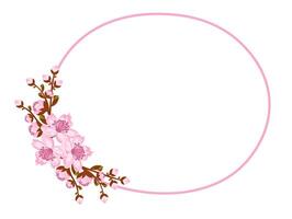kreisförmig Rahmen mit Anordnung von Zweige Sakura oder Kirsche Blüte. Design zum Einladung oder Gruß Karten vektor
