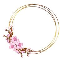 guld ram med arrangemang av kvistar sakura eller körsbär blomma. design för inbjudan eller hälsning kort vektor