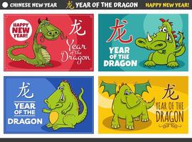 Chinesisch Neu Jahr Designs einstellen mit Karikatur Drachen Zeichen vektor