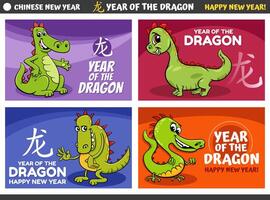 Chinesisch Neu Jahr Designs einstellen mit Karikatur Drachen Zeichen vektor