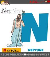 Brief n von Alphabet mit Karikatur Neptun römisch Gott vektor