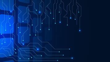 digital teknologi med blå krets styrelse på en mörk blå bakgrund. elektronisk dator, nätverk förbindelse och kommunikation begrepp. vektor illustration.
