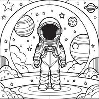 Kinder Astronaut Gliederung Färbung Seite Illustration zum Kinder und Erwachsene vektor