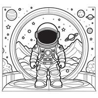 barn astronaut översikt färg sida illustration för barn och vuxen vektor