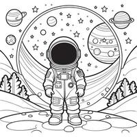 barn astronaut översikt färg sida illustration för barn och vuxen vektor