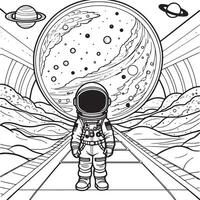 barn astronaut översikt färg sida illustration för barn och vuxen vektor