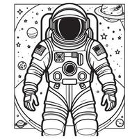 astronaut översikt färg sida illustration för barn och vuxen vektor