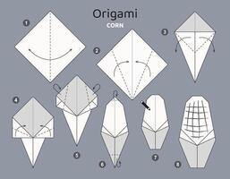 majs origami schema handledning rör på sig modell. origami för ungar. steg förbi steg på vilket sätt till göra en söt origami grönsak. vektor illustration.