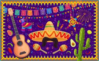 Mexikaner Urlaub Banner mit Sombrero, Pinata vektor