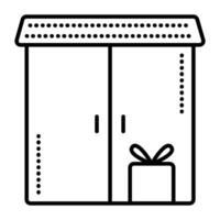 Warenhaus mit Waren, schwarz Linie Vektor Symbol, Paket Lager