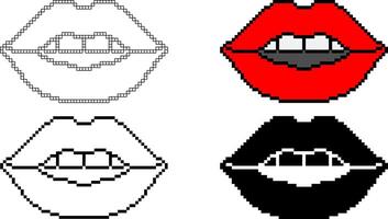 Pixel Kunst Lippen Symbol einstellen vektor