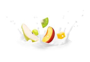 yoghurt dryck eller mjölk krona stänk, tropisk frukt vektor