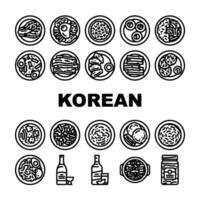 Koreanisch Küche Essen Mahlzeit Symbole einstellen Vektor