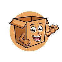Karton Box Karikatur Charakter zeigen in Ordnung Zeichen glücklich Maskottchen Vektor Illustration Clip Art