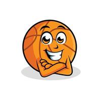 Basketball Karikatur Charakter Kreuz Arm glücklich Maskottchen Vektor Illustration Clip Art