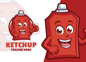 söt ketchup tecknad serie karaktär maskot logotyp ger tumme upp vektor illustration
