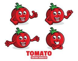 tomat tecknad serie maskot karaktär vektor illustration uppsättning i annorlunda poserar, tumme upp, ok, överraskning
