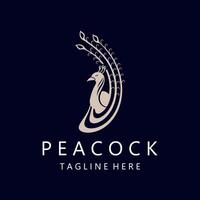 peacock line art elegant guld färg logotyp ikon design mall platt vektorillustration vektor