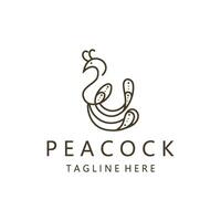 peacock line art elegant guld färg logotyp ikon design mall platt vektorillustration vektor