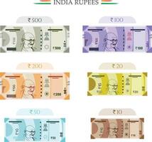 Indien rupier,10,20,100,200,500, Indien valuta anteckningar vektor