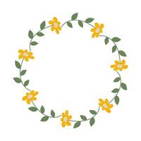 vår minimalistisk blommig krans med kopia Plats. hand dragen ram med gul blommor. platt sommar dekoration element för inbjudan kort affischer. vektor