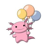 süß Karikatur Axolotl mit Helium Ballon im Farbe vektor