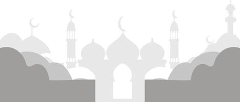 uppsättning av eid mubarak natt moské silhuett för ramadan design vektor