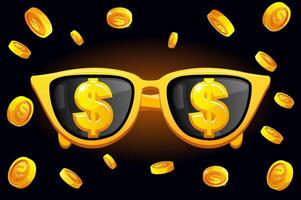 glasögon och guld dollar mynt inuti. baner för kasino spel vektor