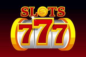 Slot Maschine 777. golden und rot Banner zum ein Kasino Spiel. vektor